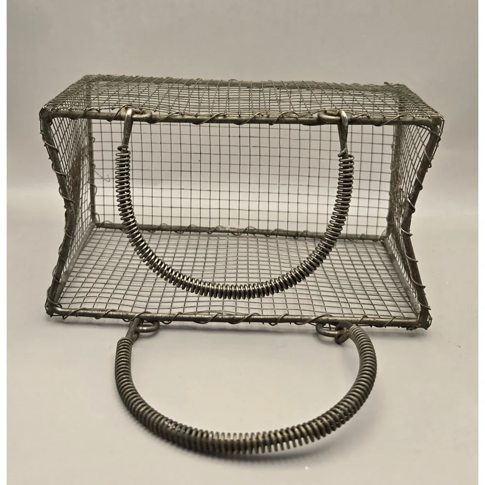 Vintage Metal Basket Purse Gold Toned Wire Mesh With Coil Spring Handles. B#32